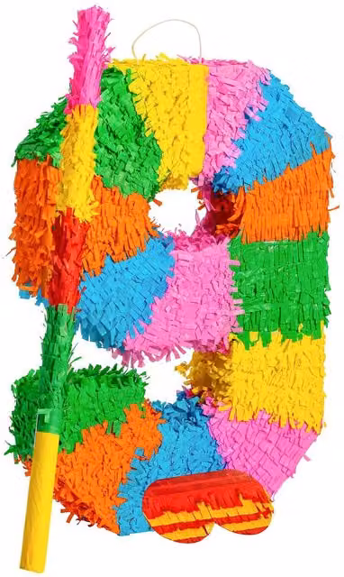 Fax Potato Number 9 Cardboard Pinata Set with Stick and Blindfold in Multicolour and Yellow