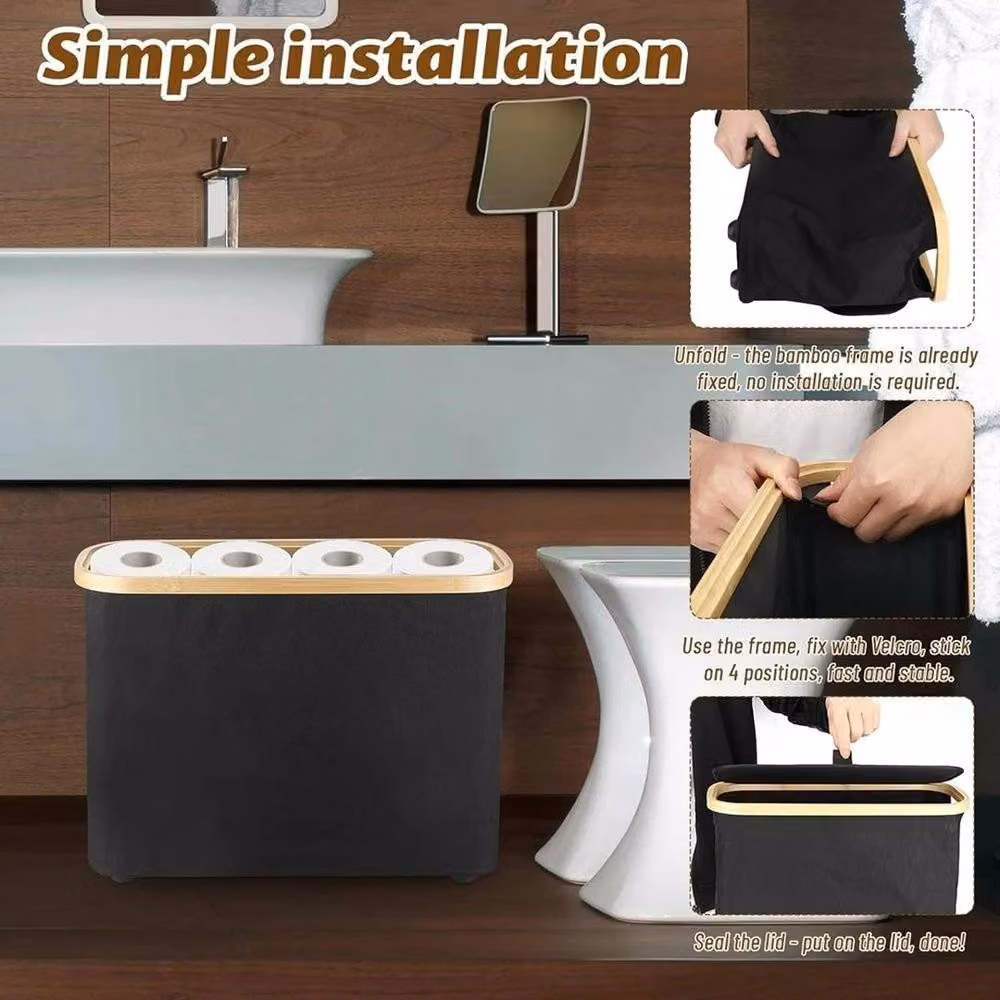 KORVIXA Black Bamboo Freestanding Toilet Roll Storage Basket, W: 70 cm, H: 65 cm, D: 15 cm – 5