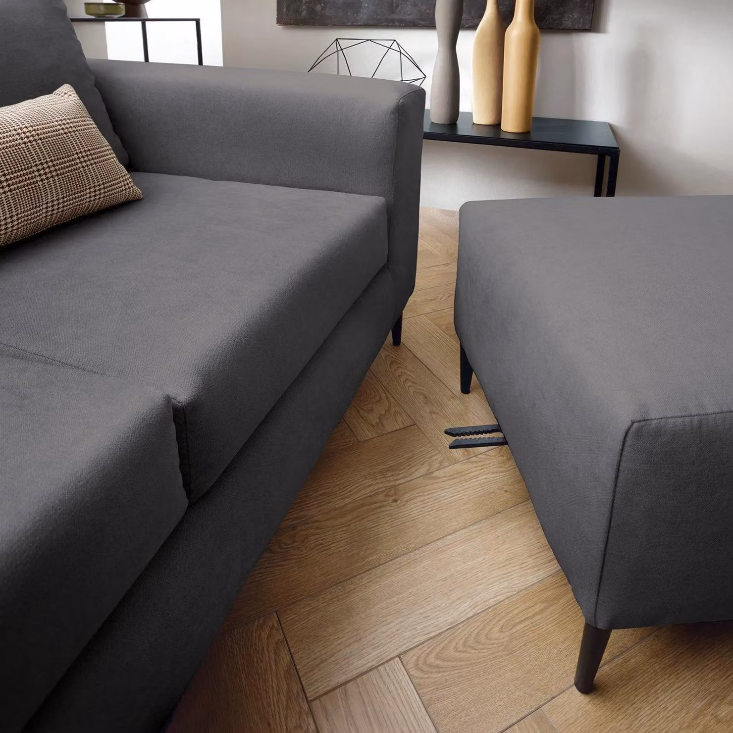 Abakus Direct Capri Reversible L-Shape Corner Sofa in Dark Grey with Matching Ottoman, W/D/H: 200 x 156 x 83 cm – 2