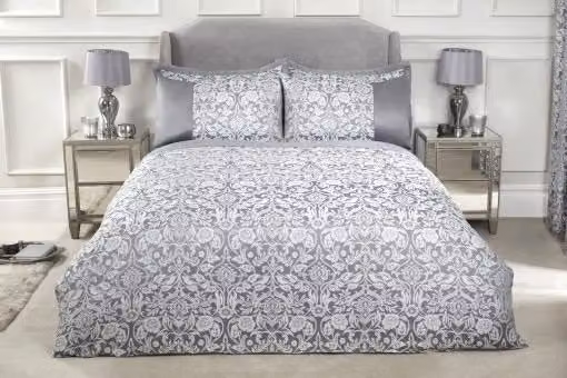 New Edge Blinds Harrow Floral Jacquard Duvet Cover Set in Grey, 180 x 200 cm