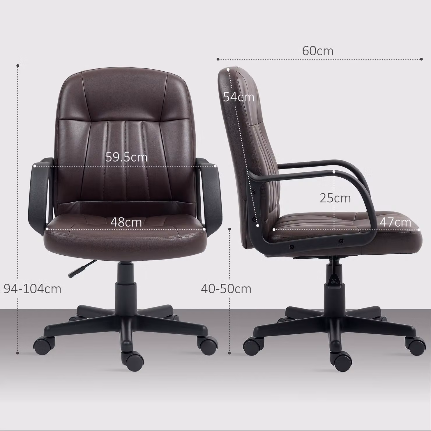 HOMCOM Dark Brown PU Leather Swivel Office Chair for Home and Computer Desk – 3