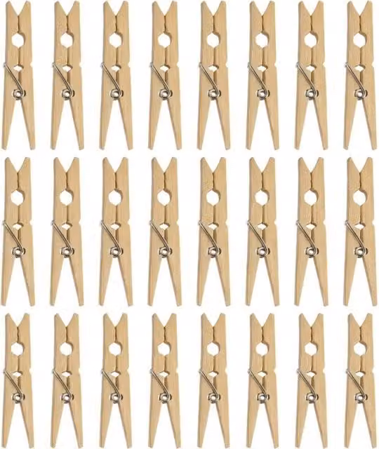 Bedsland Heavy Duty Natural Wooden Cloth Pegs, 24 Pack, Brown