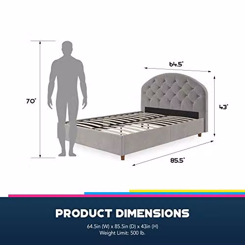 DHP Aspen Upholstered Velvet Bed in Grey, W/D/H: 180 x 200 x 163.8 cm – 8