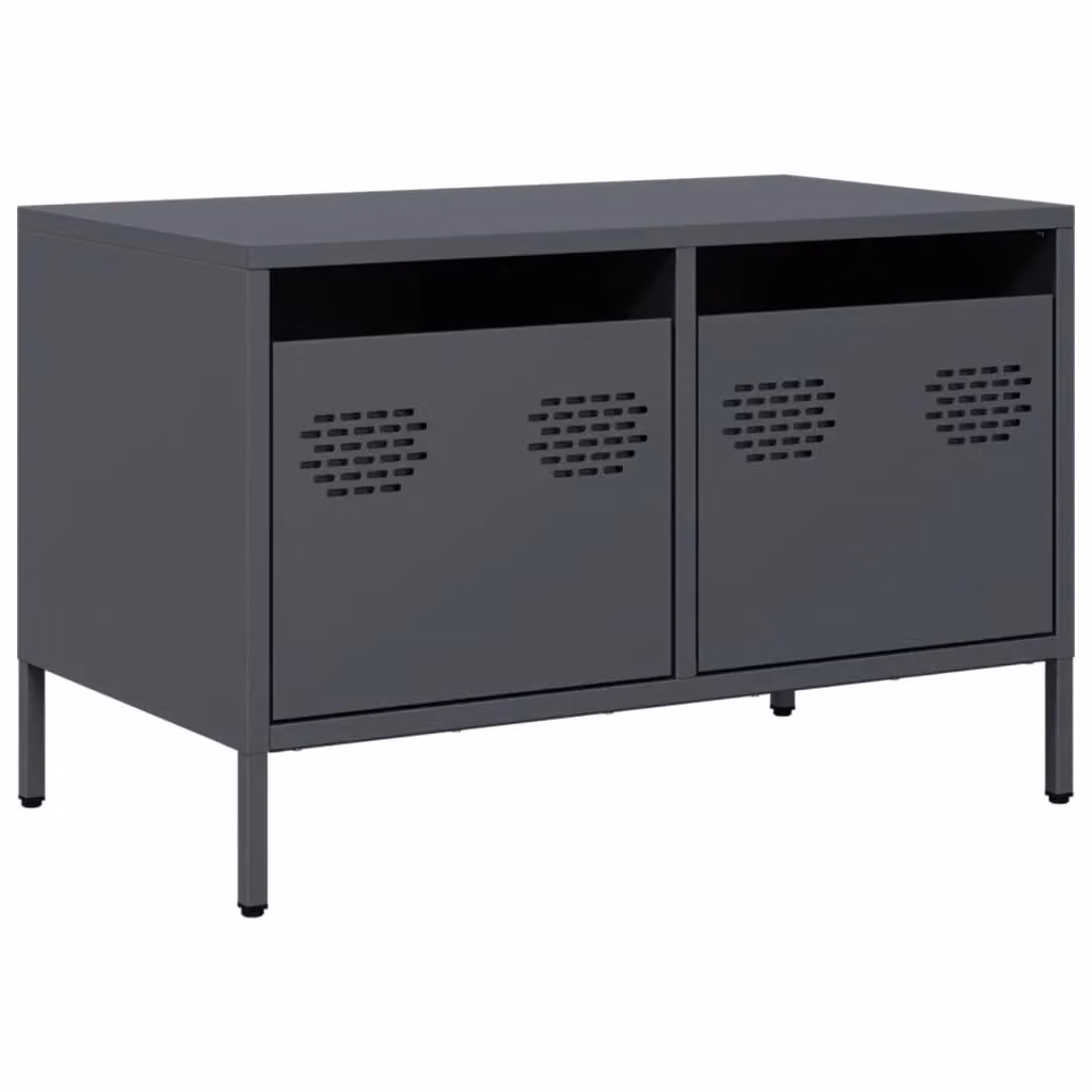 Berkfield Home Anthracite TV Cabinet in Black Cold-rolled Steel, W: 68 cm, D: 39 cm, H: 43.5 cm – 2