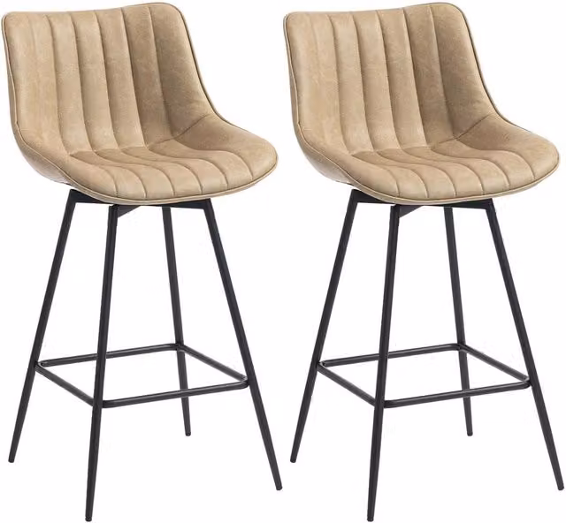 Havendro Set of 2 Modern Swivel Bar Stools in Brown PU Leather – 1