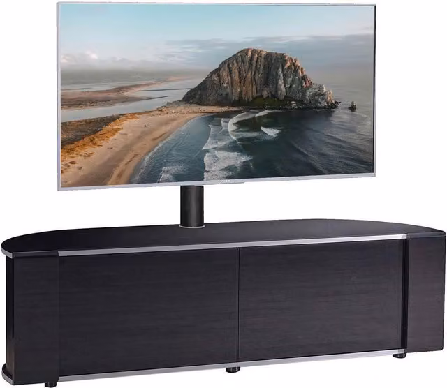 MDA Designs Sirius 1600 TV Cabinet in Matt Black with Glass, W: 160 cm, D: 48 cm, H: 45 cm