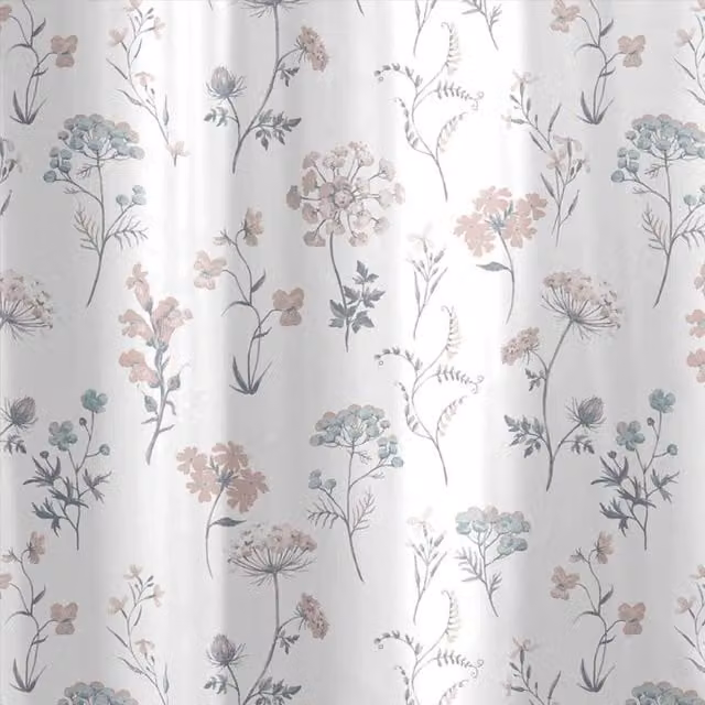 HomeSpace Direct Fleur White Floral Waterproof PEVA Shower Curtain
