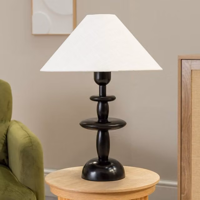 ValueLights Justin Modern Stacked Table Lamp in Black Wood with White Fabric Shade