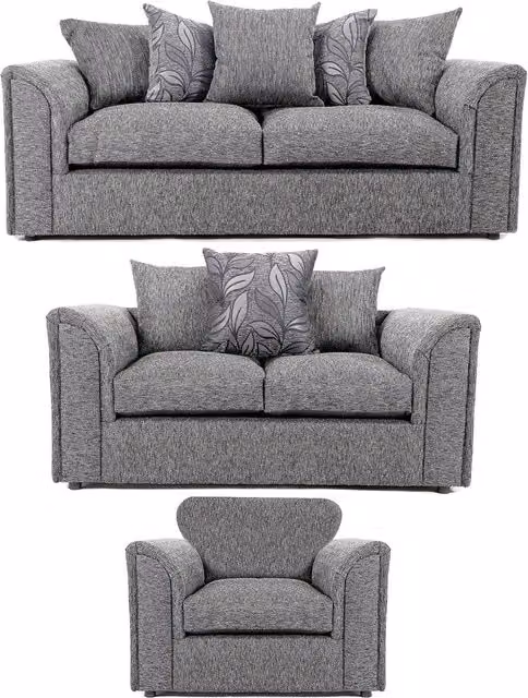 Furnishings For Less UK Byron Dundee Chenille Fabric 6 Seater 3 Piece Sofa Suite in Grey – 1