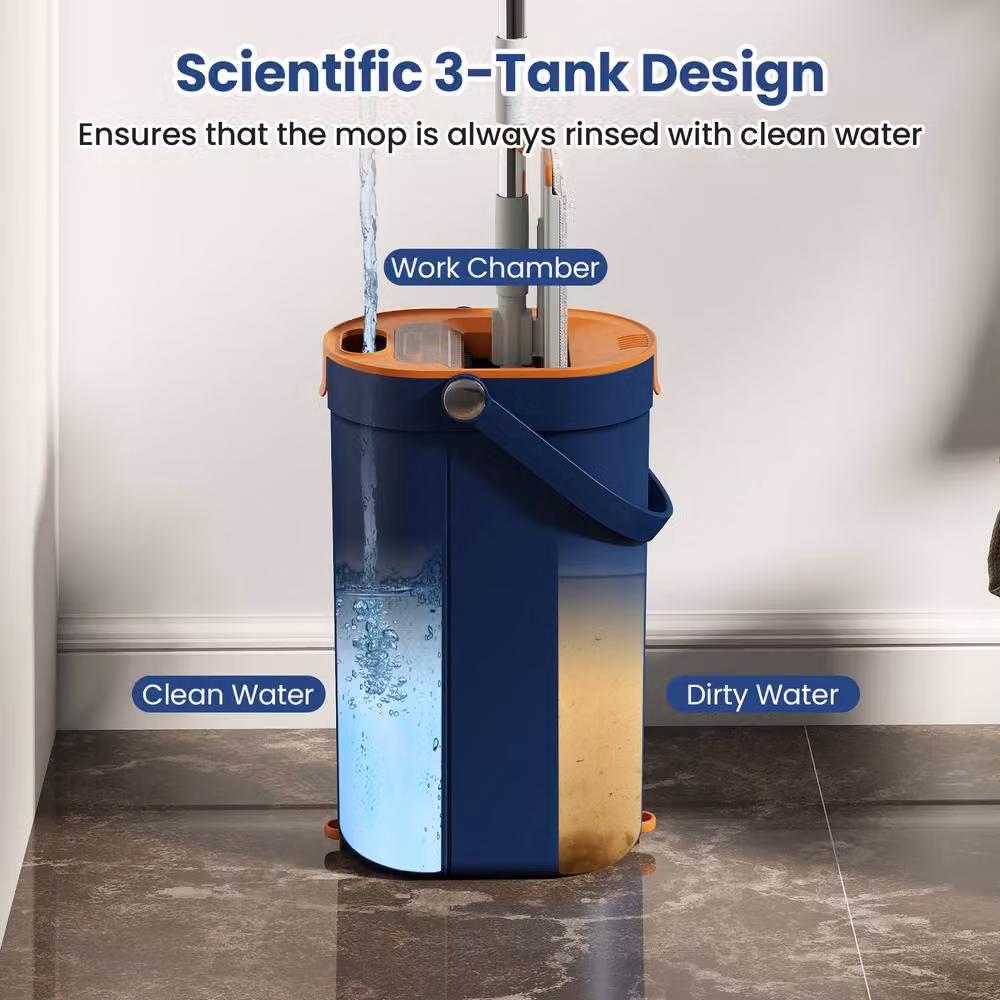 Costway Mop and Bucket Set with Wringer and Scraper, 360 Degree Rotating Microfibre Head, Blue – 3