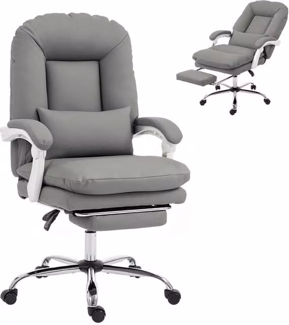 Rolipo Grey Ergonomic Reclining Plush Executive Office Chair with Footrest, Headrest and Armrests – 1