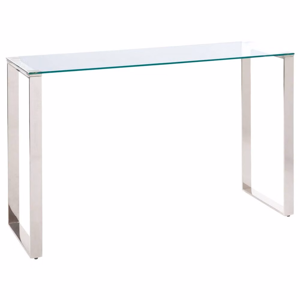 Wyld and Coco Console Table with Transparent Tempered Glass Top and Polished Silver Stainless Steel, W/D/H: 120 x 40 x 75 cm – 2