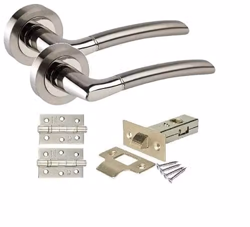 Golden Grace Indiana Duo Finish Door Handles with Rose Latch in Duo Chrome and Silver