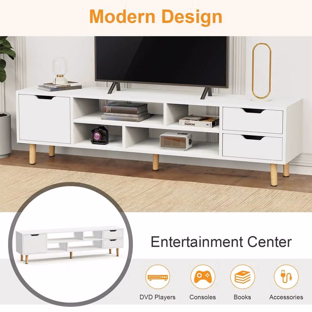 NESTLUNE White TV Unit Cabinet with Shelves for TVs up to 60 Inches, W: 100 cm, D: 15 cm – 2