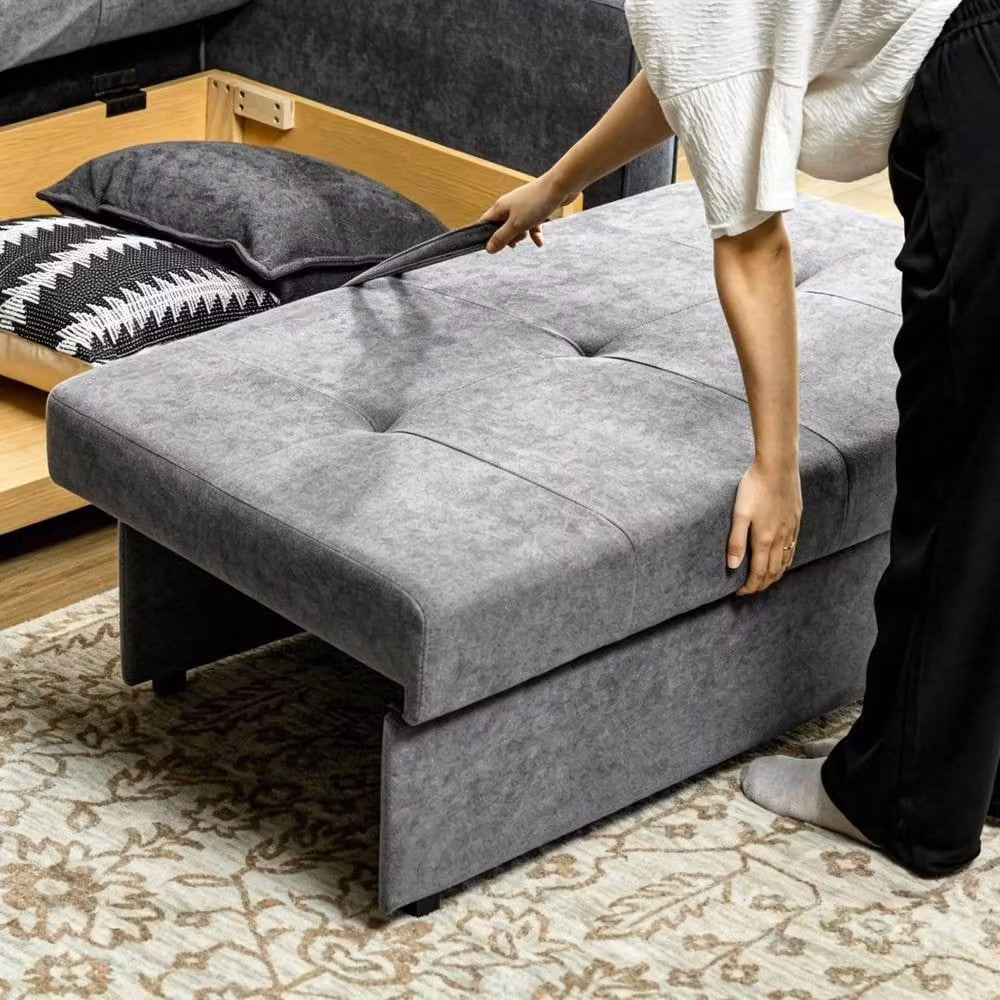 STILVORA 2-Seater Grey Fabric Sofa Bed with Storage and Scatter Cushions – 9