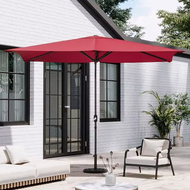 Breeins Rectangular Floral Parasol with Concrete Base in Red