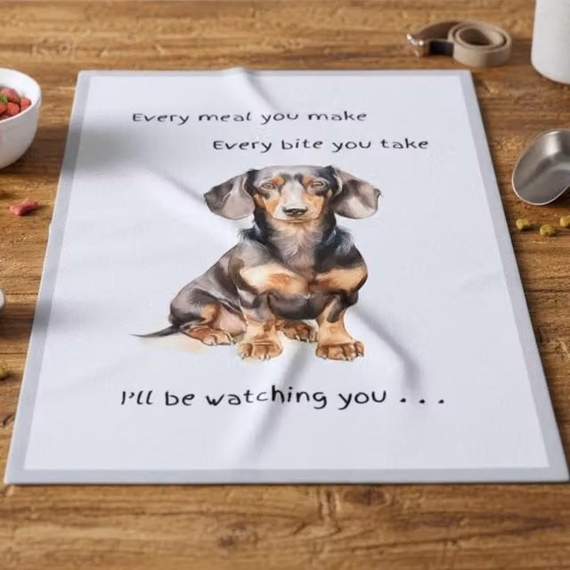 Animal Crackers Dachshund Funny Watching You Cotton Tea Towel, White and Grey, 66 cm