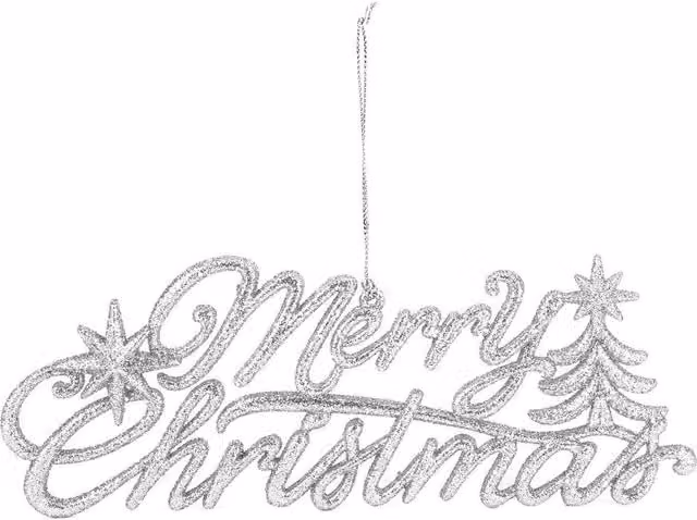 VFM e-Store White Merry Christmas Hanging Decoration, W: 14 cm, H: 20 cm – 1