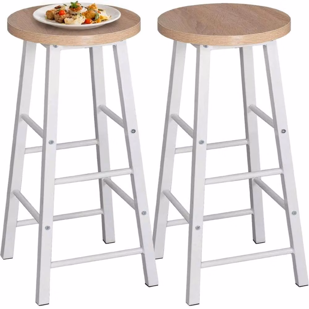 Merax Set of 2 Industrial Bar Stools with Footrests in Light Oak – 3
