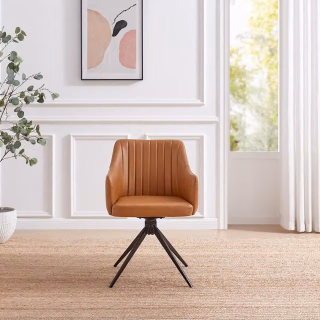 FurnitureboxUK Calla Faux Leather Swivel Chairs, Set of 2, Tan