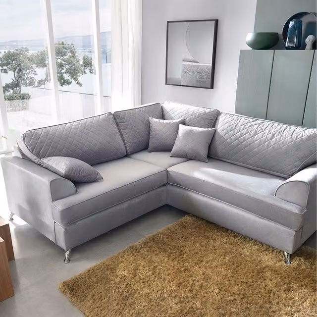 Abakus Direct Ferguson Left-Facing L-Shape Corner Sofa in Grey Fabric with Scatter Cushions