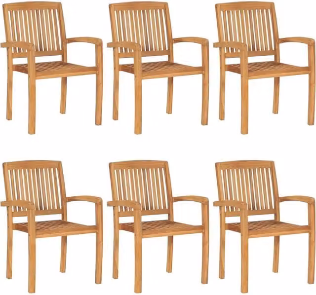 Berkfield Home Set of 6 Stacking Garden Chairs in Brown Solid Teak Wood – 1
