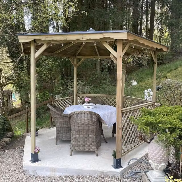 Cerland Lora Rustic Pine Wooden Gazebo in Brown, W/D/H: 290 x 290 x 245 cm