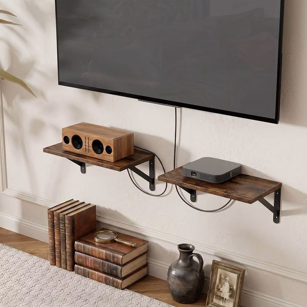 Levede Set of 2 Rustic Brown Wall Mounted Floating Shelves – 3