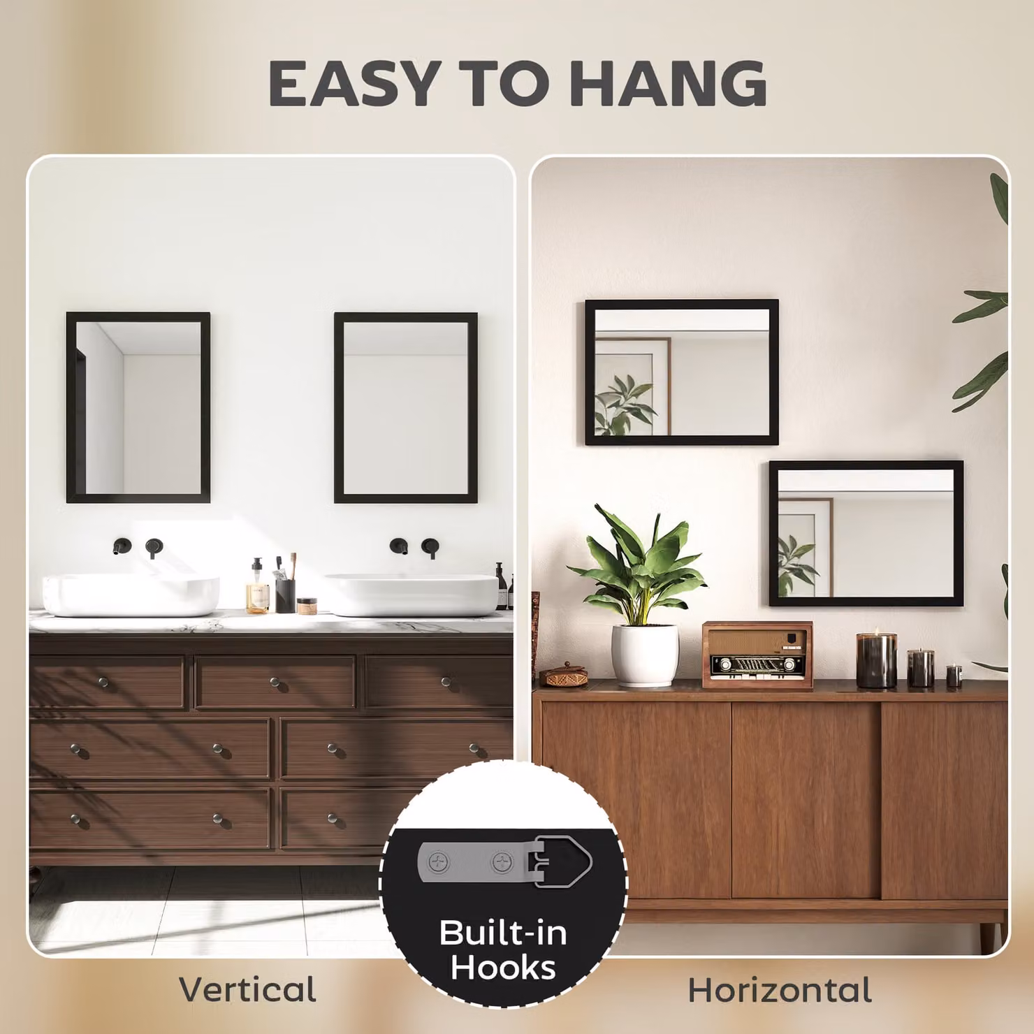 HOMCOM Set of 2 Classic Rectangular Wall-Mounted Glass Mirrors, Black, W: 30 cm, H: 40 cm – 3