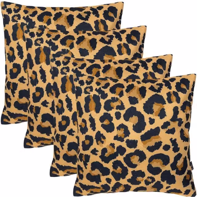 ICON 4 Pack Kyoto Fabric Leopard Print Cushions, Brown and Multicolour, W/D/H: 43 x 43 x 43 cm