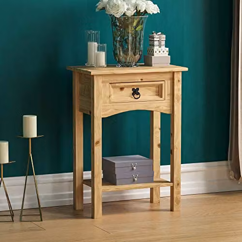 Vida Designs Corona 1 Drawer Console Table in Waxed Brown Pine – 2
