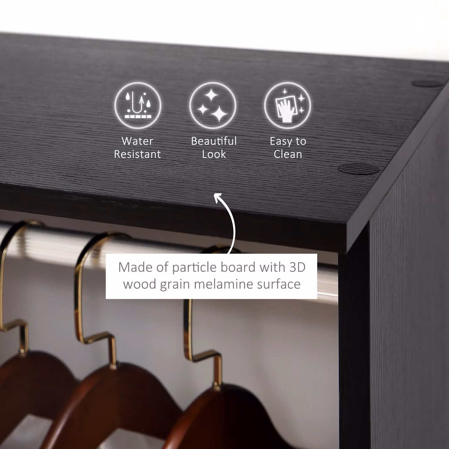 HOMCOM Double Mobile Open Wardrobe with Clothes Hanging Rail and Storage Shelves, Black – 4