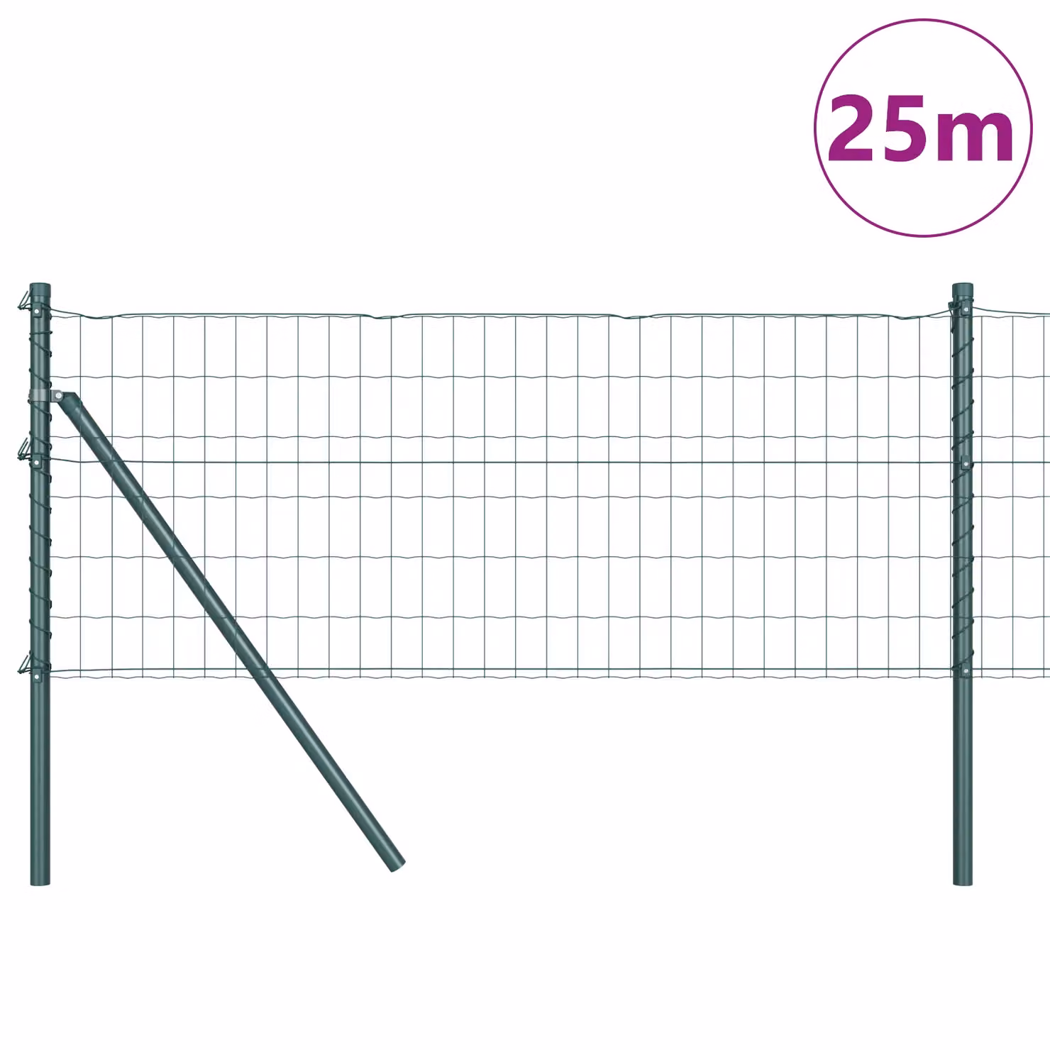 Berkfield Home Euro Fence with 13 Posts, Galvanised Steel, Green and Silver, W: 25 m, H: 0.8 m – 2