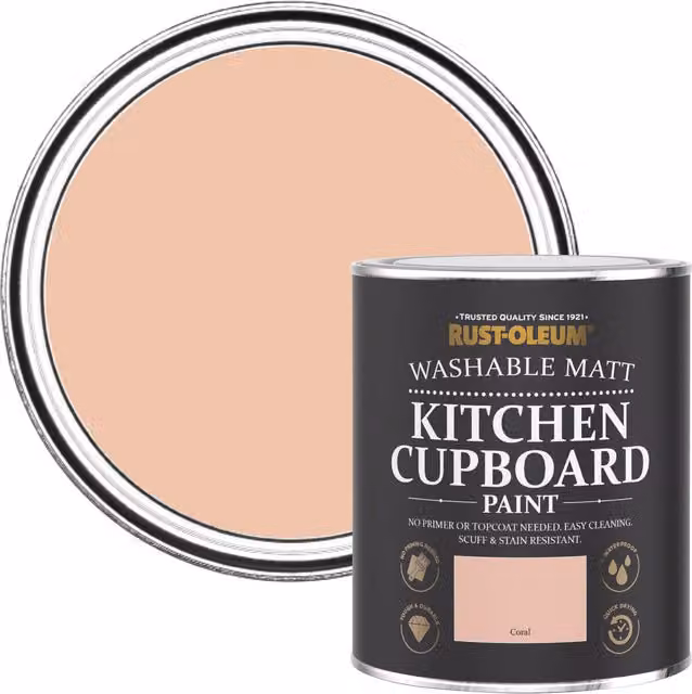 Rust-Oleum Pink Kitchen Cupboard Paint in Matt Finish, Coral, 750ml – 1