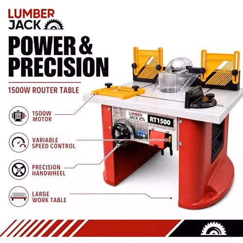 Lumberjack Variable Speed Benchtop Router Table with Integrated 1500W Motor, Red – 2
