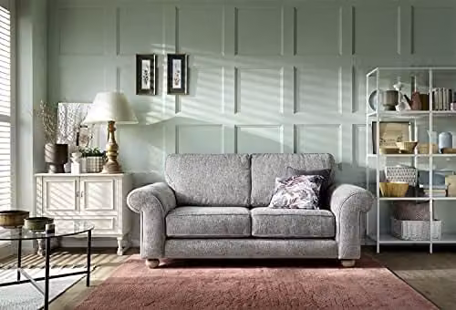 Abakus Direct Ingrid 2 Seater Sofa in Ash Grey with Braided Chenille Fabric, W/D/H: 194 x 95 x 90 cm