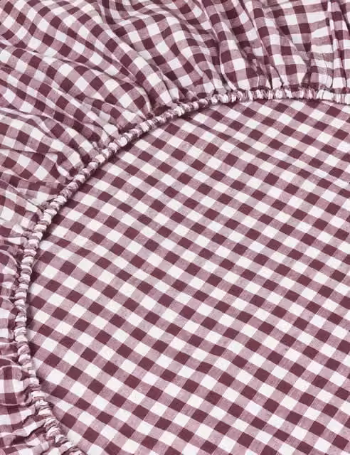 Piglet In Bed Pure Linen Gingham Fitted Sheet, Purple Mix, Single (3 ft)
