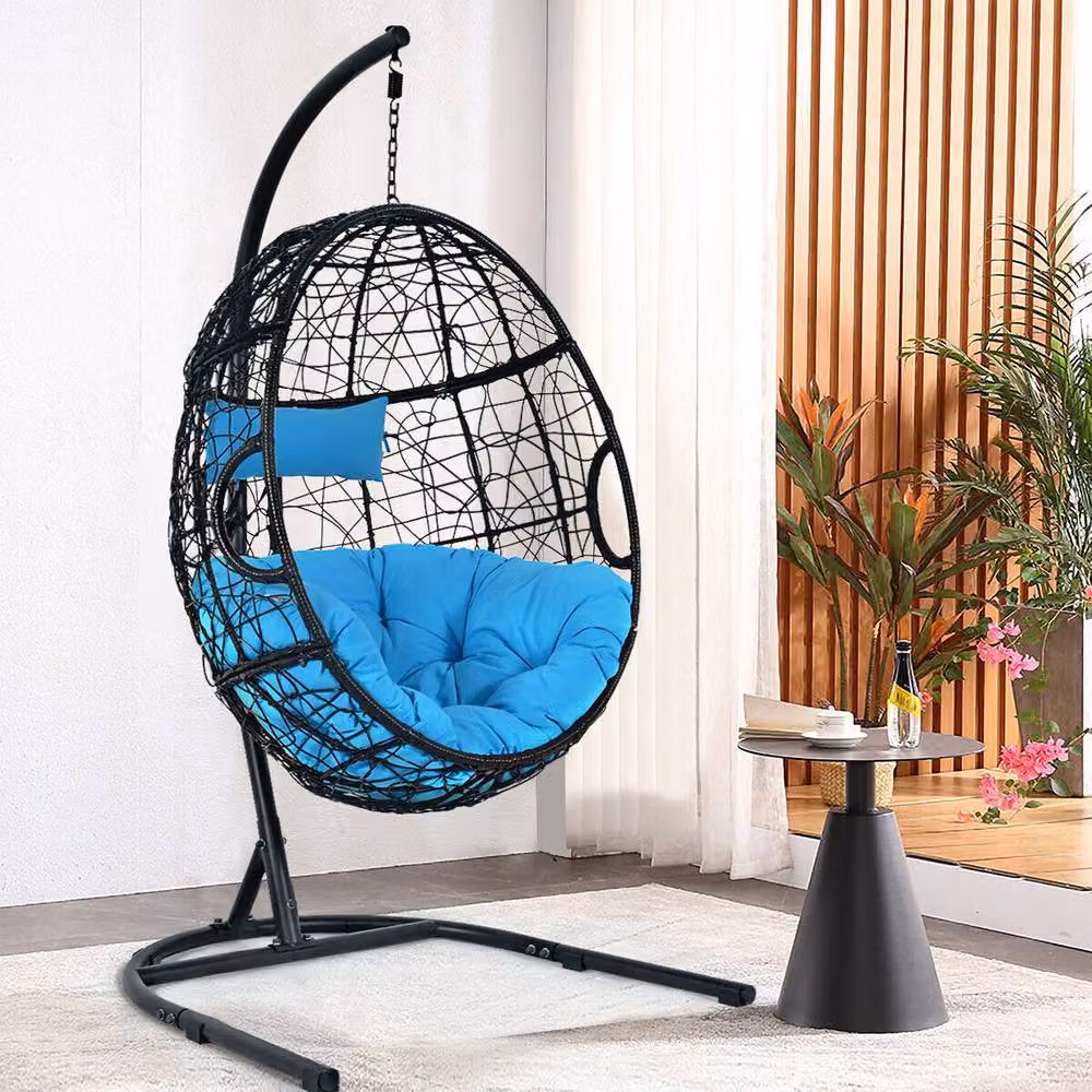 Costway Egg Hammock Swing Chair with Stand in Black and Turquoise – 7