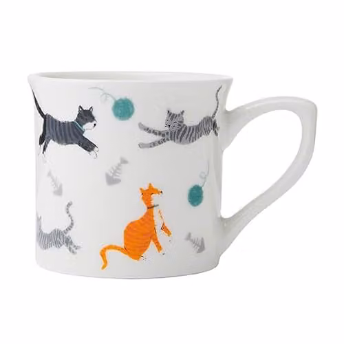 Mikasa Fine Bone China Fluted Mug, Cat, White and Multicolour, 250 ml – 1