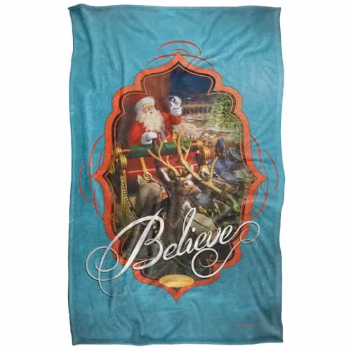 Warner Bros. Polar Express Believe Santa Silky Touch Super Soft Fleece Throw Blanket, Blue, W/D/H: 91 x 147 cm – 1