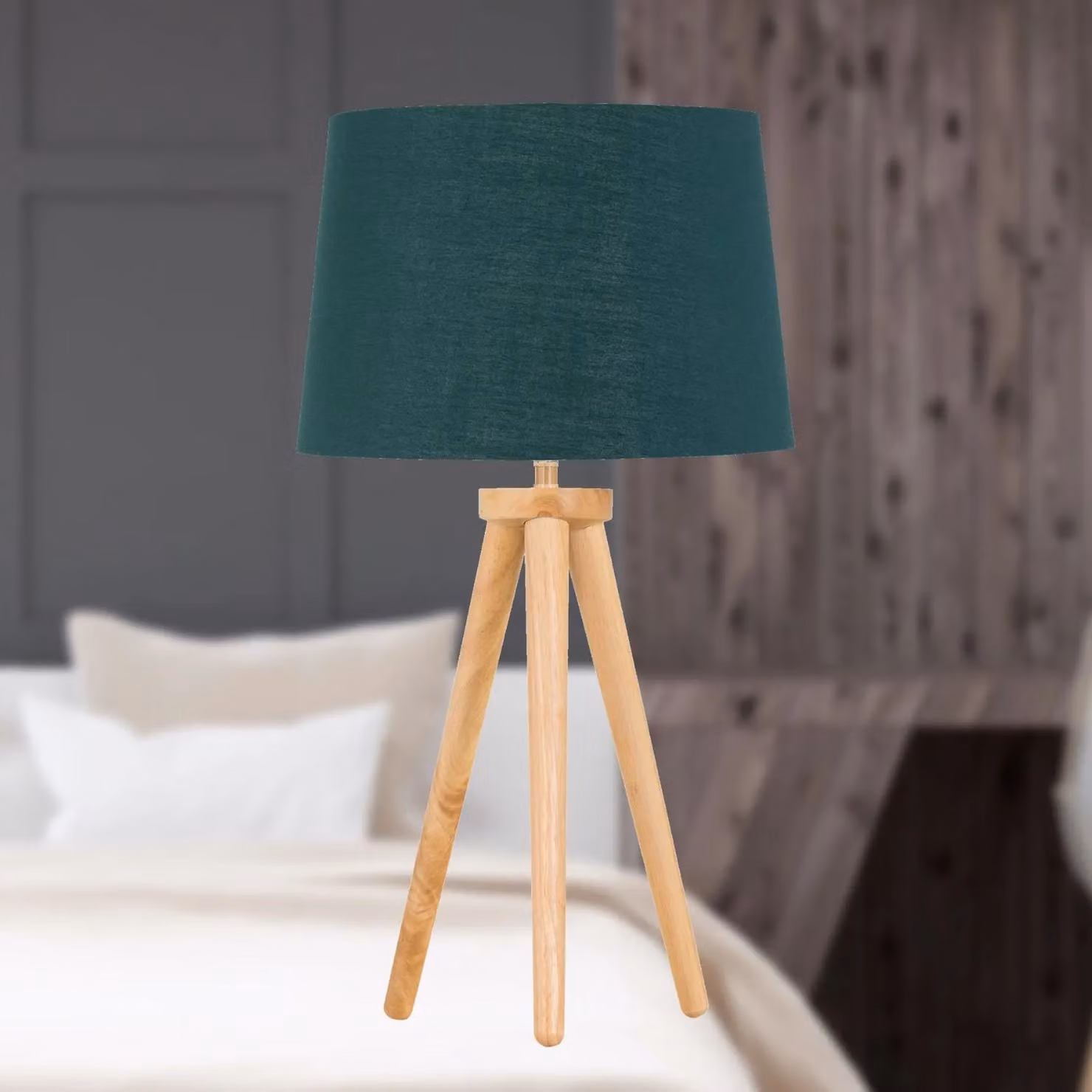 First Choice Lighting Voyage Table Lamp with Green and Gold Fabric Shade in Wood and Brown – 3