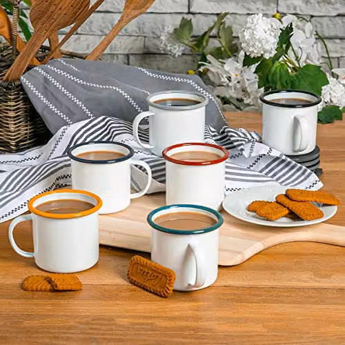 Argon Tableware Green and White Enamel Mugs, 375ml, Set of 12 – 3