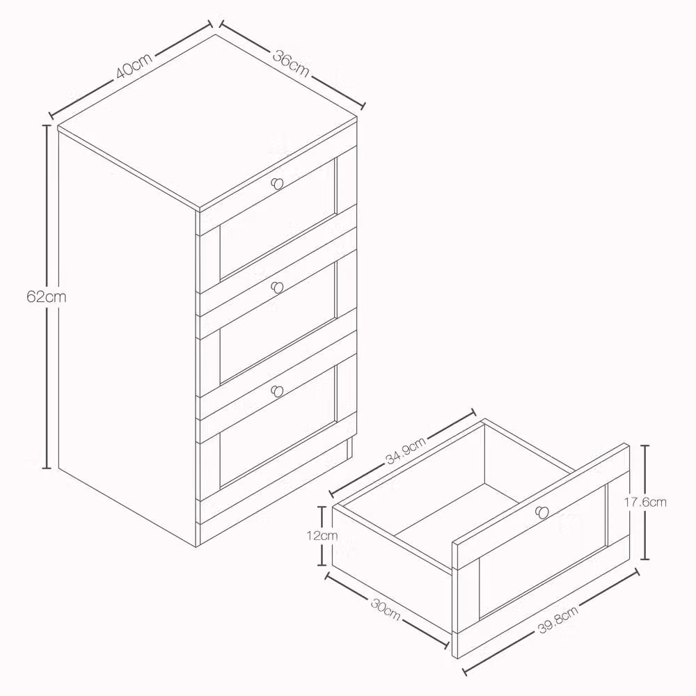 Vida Designs Altino 3 Drawer Bedside Cabinet in White – 2