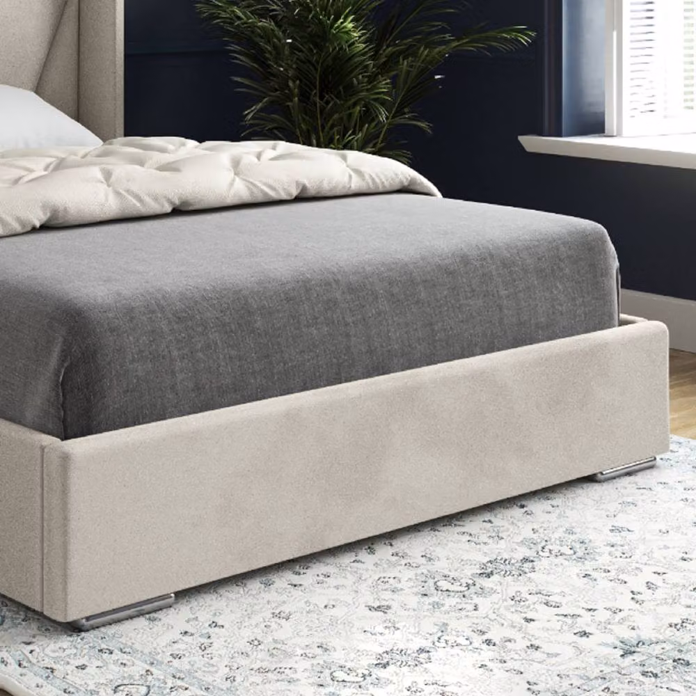 Casani Farleigh Double Upholstered Velvet Winged Bed Frame in Beige, W: 140 cm, D: 200 cm, H: 137 cm – 5