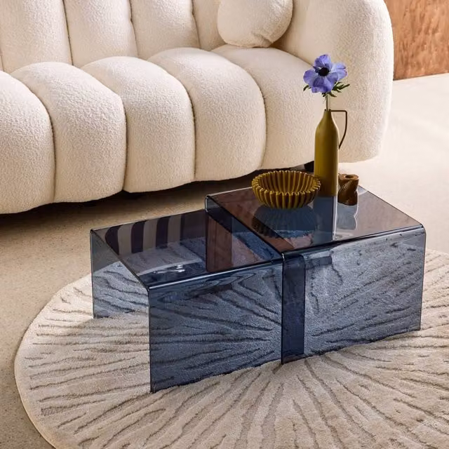sweeek Modern Rectangular and Square Nesting Tables with Grey Tempered Glass Tops