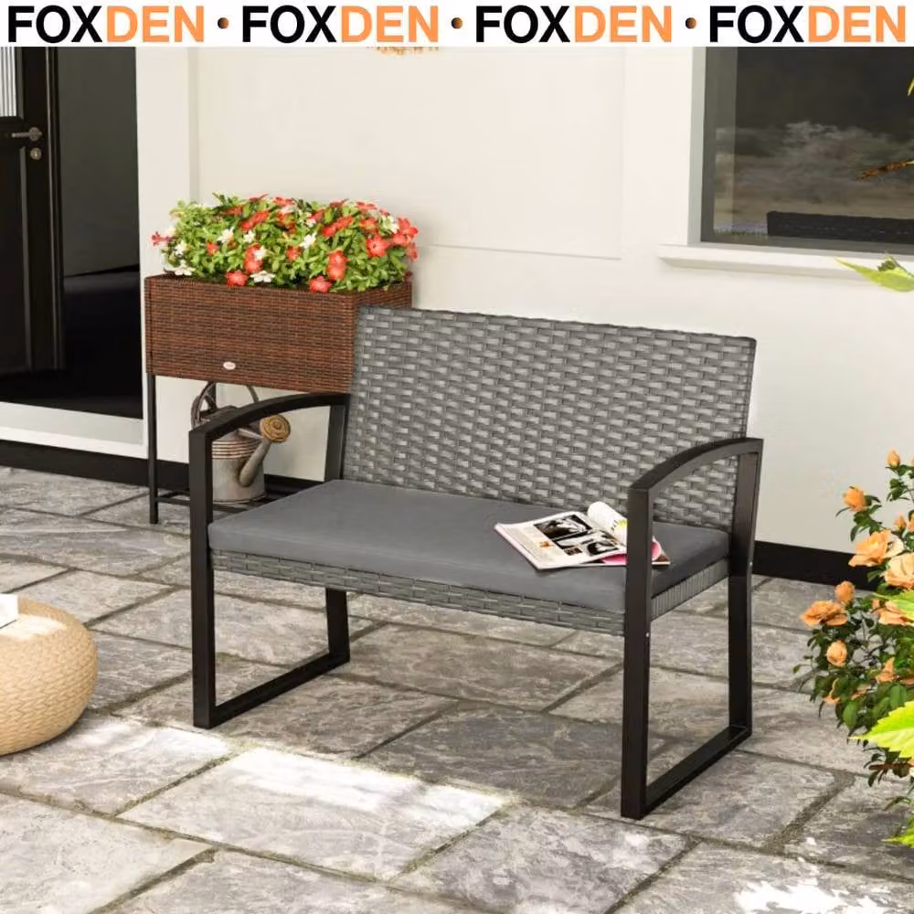 FLAVORA 2 Seater Grey Rattan Garden Bench Outdoor Wicker Loveseat – 3