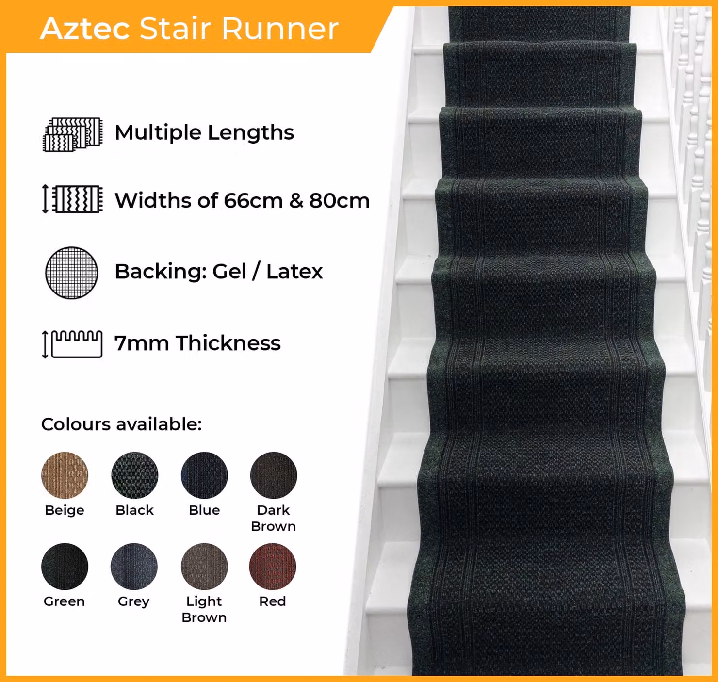runrug Aztec Stair Runner Carpet, Green, W: 66 cm, L: 600 cm – 2
