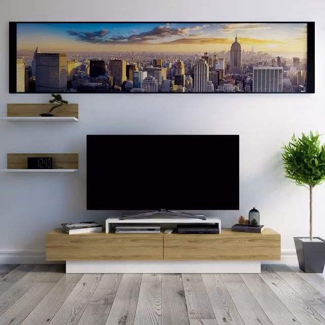 Decorotika Modern Oak and White Wood TV Unit with Media Compartments, W: 180 cm