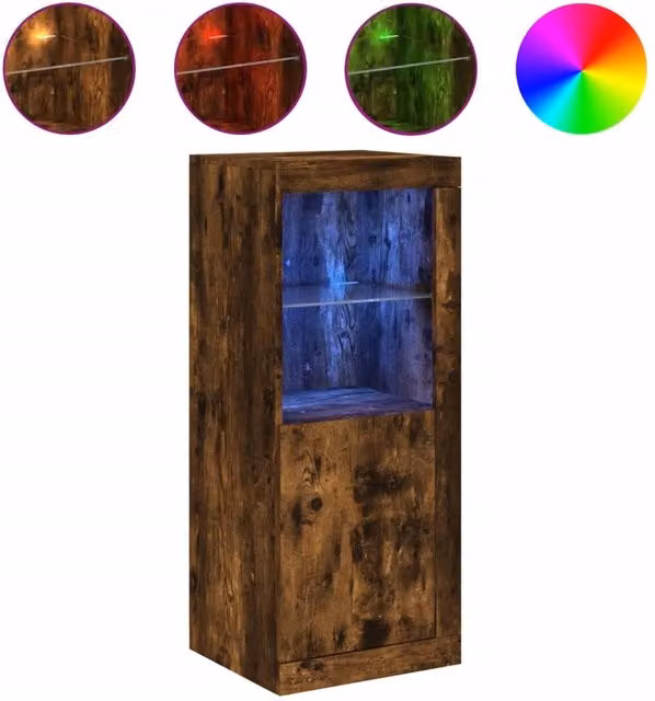 Berkfield Home Modern Smoked Oak Sideboard with Integrated LED Lights in Brown W/D/H: 41 x 37 x 100 cm