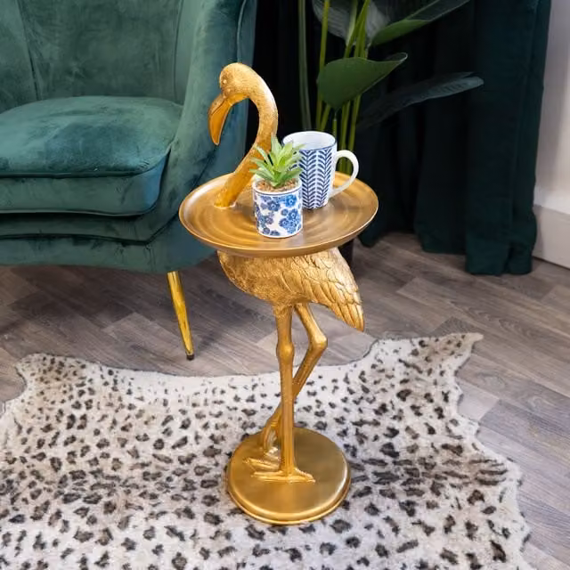 Madison & Mayfair Flamingo Side Table in Antique Gold, W: 35.0 cm, D: 35.0 cm, H: 74.5 cm – 1